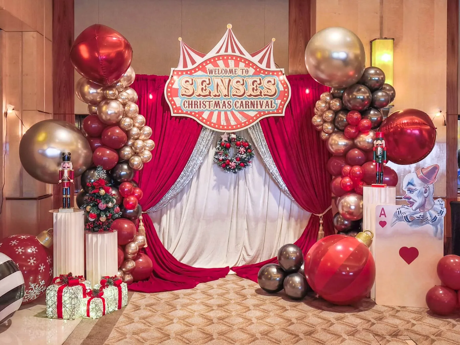 Festive corporate party styling and backdrop by The Happier Event Company in Singapore